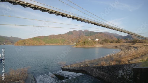 秋の宮ヶ瀬湖畔園地 紅葉 水の郷大吊り橋 Autumn foliage at Miyagase Lakeside Park, Mizunosato Suspension Bridge