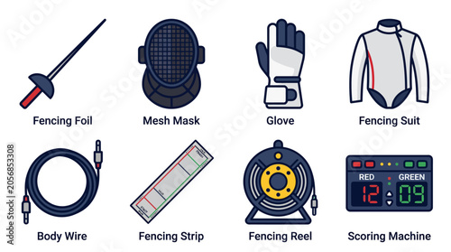 Fotografie Collection of fencing equipment and training tools.