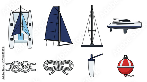 Collection of nautical and boating equipment illustrations.