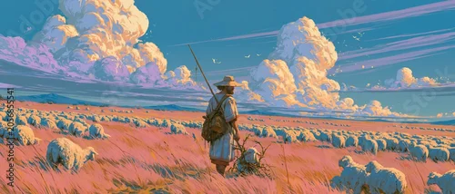 Panel kuchenny z motywem A shepherd leaving ninety-nine sheep in the open country to rescue one lost sheep tangled in a thornbush