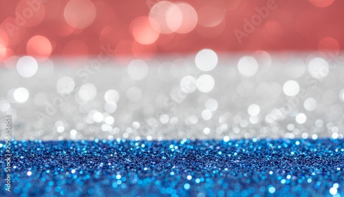 Blurred red white blue glitter stripes for patriotic party background
