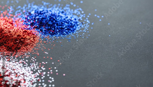 Red white blue confetti corner on gray background for party design