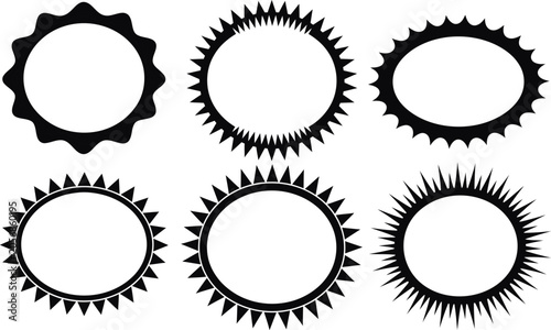 Set of black sunburst and starburst badges