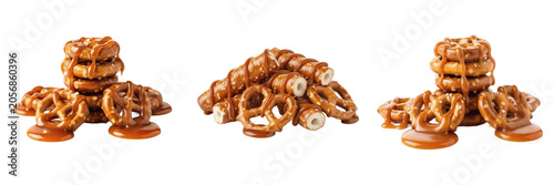 Fotografía Pile of Crunchy Baked Salted Pretzels Isolated on White Background PNG for Snack