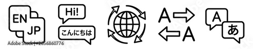 фотографія Language translation icons including speech bubbles, globe with arrows, and lang
