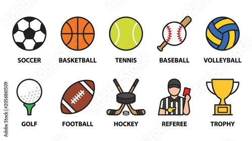 Fotografia Colorful flat icons of various popular sports and activities.