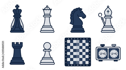 Bild auf Leinwand Flat Design Chess Pieces and Board Set.