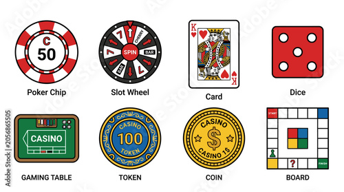 Tableau sur toile Colorful Casino and Gaming Icons Collection.