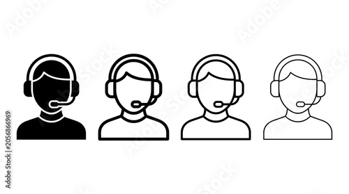 Minimalist call center icon set with diverse operator silhouettes