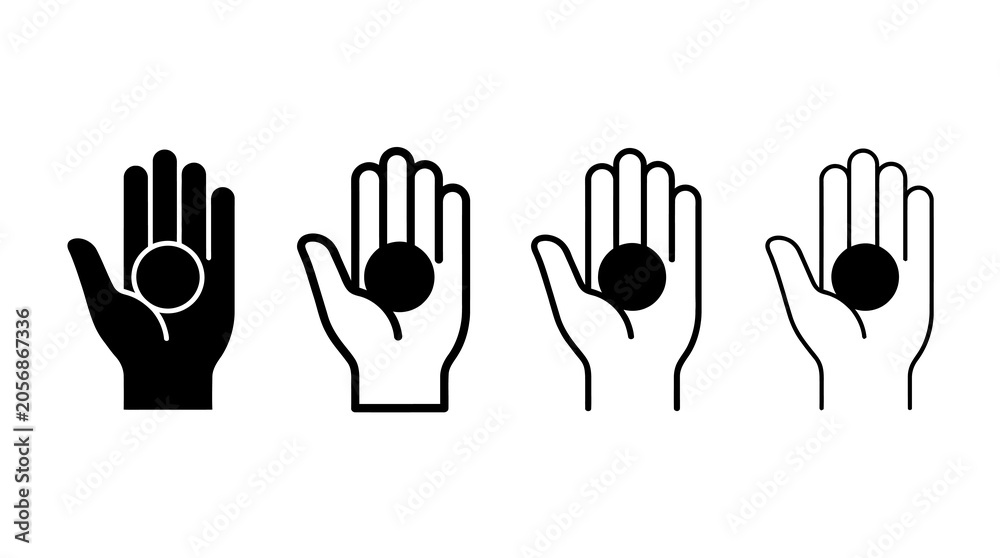 Fototapeta premium Minimalist hand icons with coin symbols in various styles
