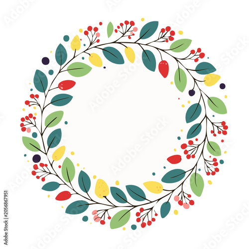 Flat floral pattern with leaves and berries