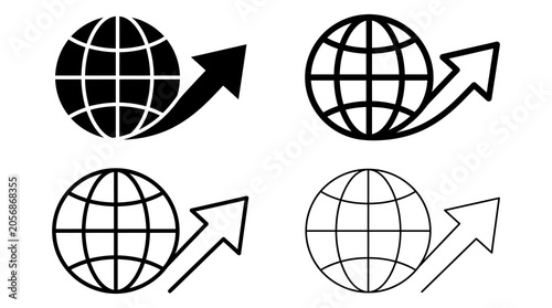 Global growth icons in solid and outline styles with upward arrows