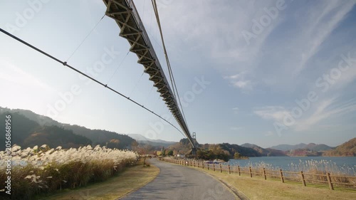 秋の宮ヶ瀬湖畔園地 紅葉 水の郷大吊り橋 Autumn foliage at Miyagase Lakeside Park, Mizunosato Suspension Bridge