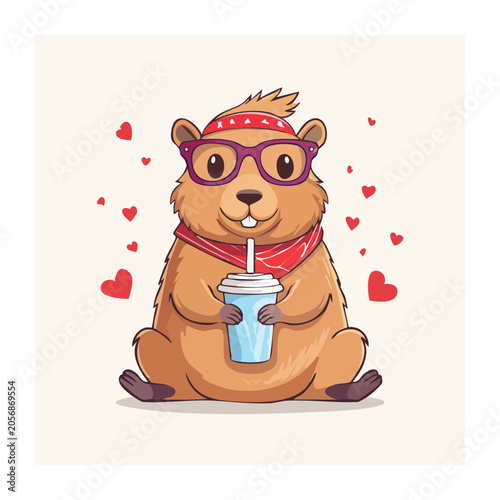 Cute cartoon bear holding ice cream cone