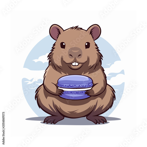 Cartoon woman smiling while using laptop