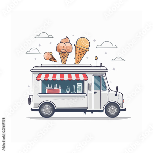 Cartoon food truck with hot dog illustration