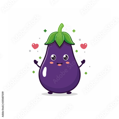 Purple pumpkin with green stem and falling hearts