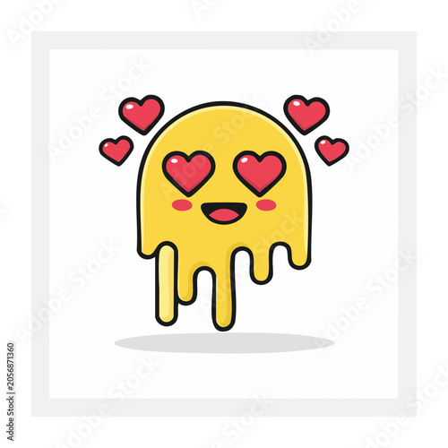 Yellow smiling heart with pink hearts floating around