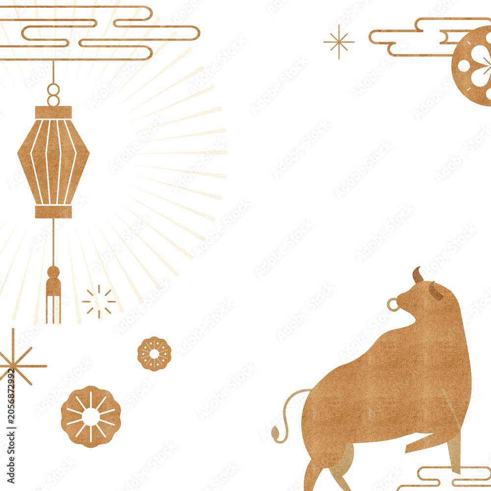 Fototapeta premium Gold bull png Chinese animal border sticker, transparent background