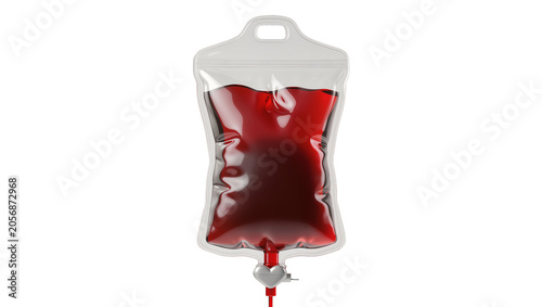 Konstfotografi Isolated plastic medical blood bag filled with red liquid, featuring heart-shape