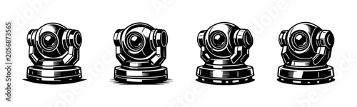 Foto Collection of four identical security cameras with a retro, stylized design