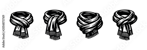 Tableau sur toile Collection of four black and white scarf icons with fringe details
