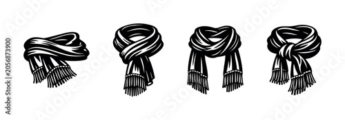 Canvas-taulu Collection of four black and white illustrations of scarves with fringe details