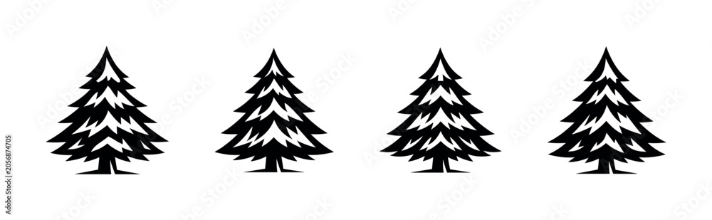 Obraz premium Row of stylized black evergreen trees against a white background