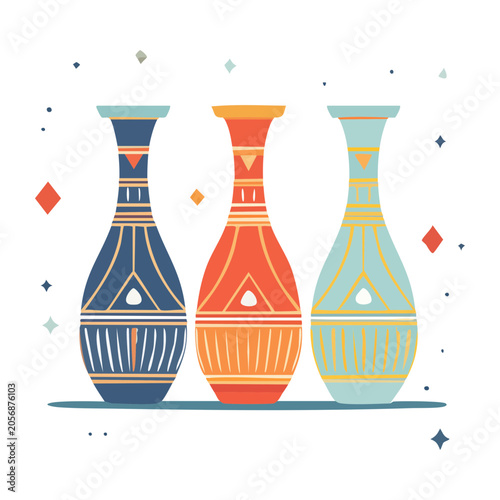 Three flat design lighthouses on transparent background