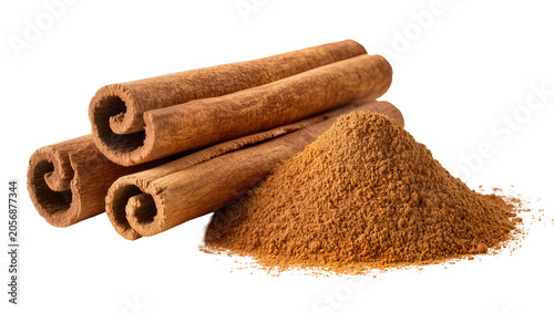 Εκτύπωση καμβά Isolated cinnamon sticks and aromatic powder spice ingredient for baking and coo