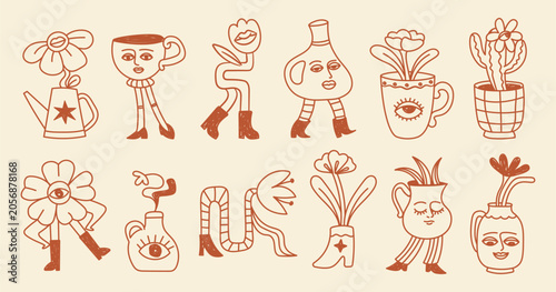 Фотография Plant Character Set Doodle