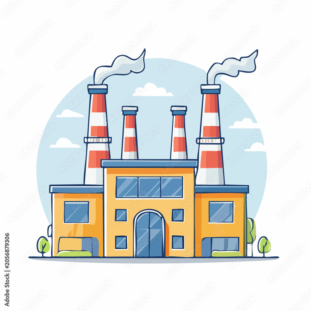 Fototapeta premium Cartoon Factory with Smokestacks Emitting Smoke