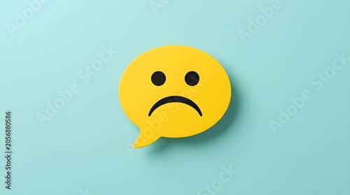 Depiction of a displeased customer using a paper cut emoticon for illustrating negative feedback