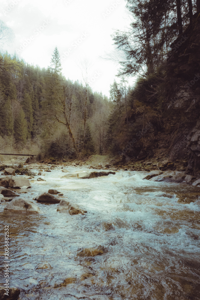 Fototapeta premium Ukrainian Carpathians in the evening(Mykulychyn village)