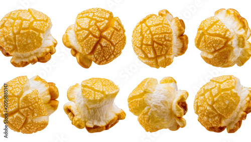 Obraz na płótnie Isolated studio shot of perfectly popped sweet and salty golden gourmet popcorn kernel