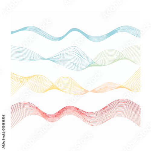 Stacked wavy ribbons in blue green yellow pink white