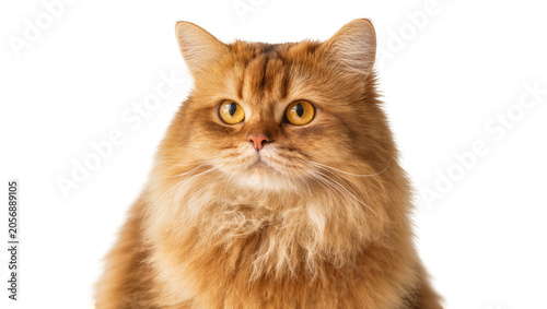 Fotografie Isolated gorgeous long-haired orange cat with bright amber eyes staring intently
