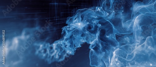 Abstract Blue Digital Network Connection with Glowing Particles and Lines