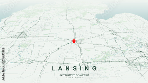 Foto Modern minimalist vector map of Lansing, Michigan, USA