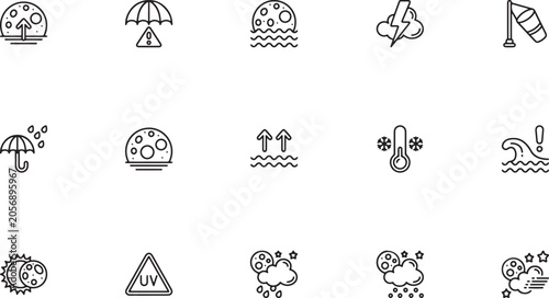 Obraz na plátně Extreme Weather, Climate Change, and Environmental Hazard Line Art Icon Set Feat