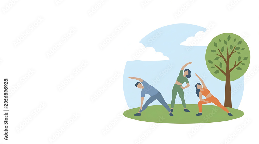 Obraz premium Group of people doing yoga exercises outdoors in a park
