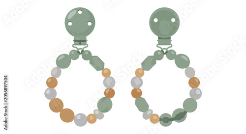Silicone Baby Teether and Pacifier Clip Set with Sage and Terracotta Beads