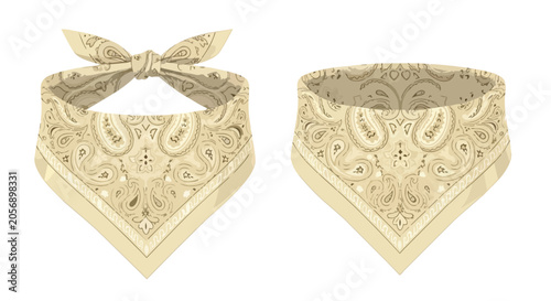 Beige Paisley Bandana Set with Tied Knot and Neck Scarf Elements