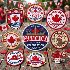 Canada Day celebration badge and emblem set