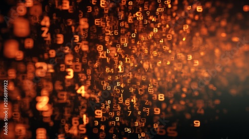 Glowing numeric matrix in amber tones. AI generated