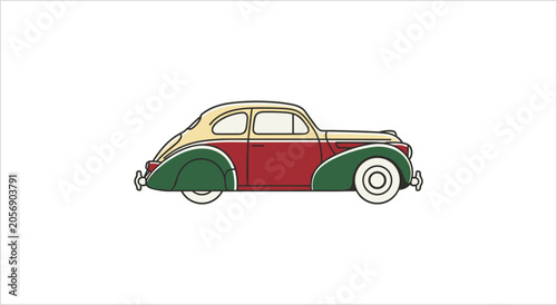 Fotografi Vintage Two Tone Red Green Sedan Car Illustration.