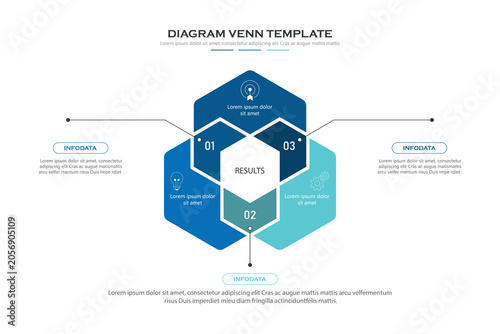 Venn diagram business infographic circle chart template 4 options, presentation with venn diagram elements vector illustration.