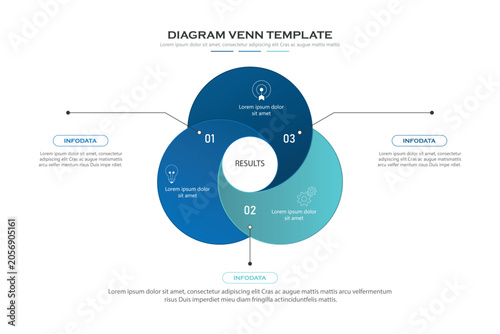Venn diagram business infographic circle chart template 4 options, presentation with venn diagram elements vector illustration.