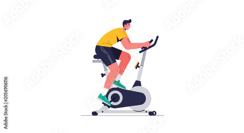 Man Training on Stationary Exercise Bike for Fitness Cardio Workout