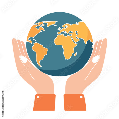 Hand holding globe flat design vector